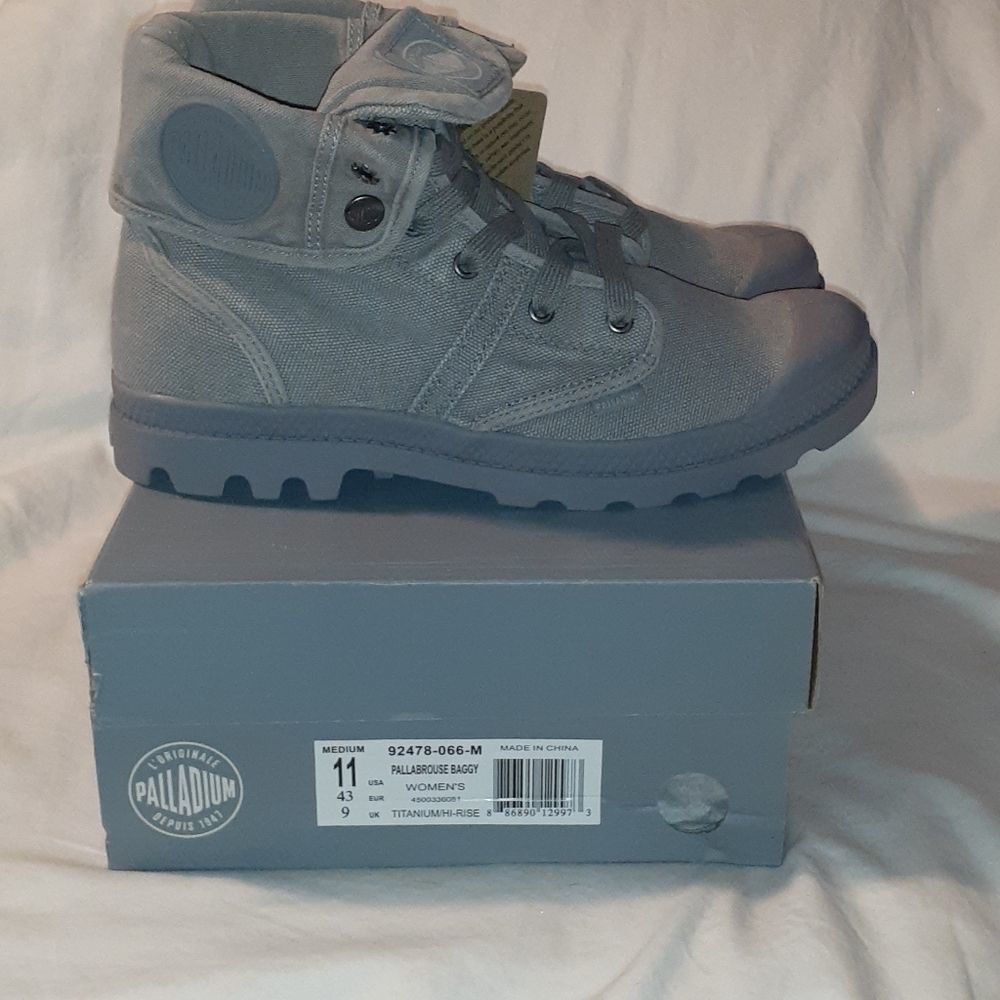 NEW Ladies Palladium Pallabrouse Grey Fold Up Combat Military Boots 11 - Picture 8 of 9